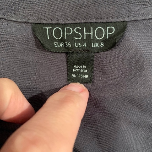 Topshop Button Front Short Sleeve Shirt Dress in Charcoal size 4 - Picture 4 of 7